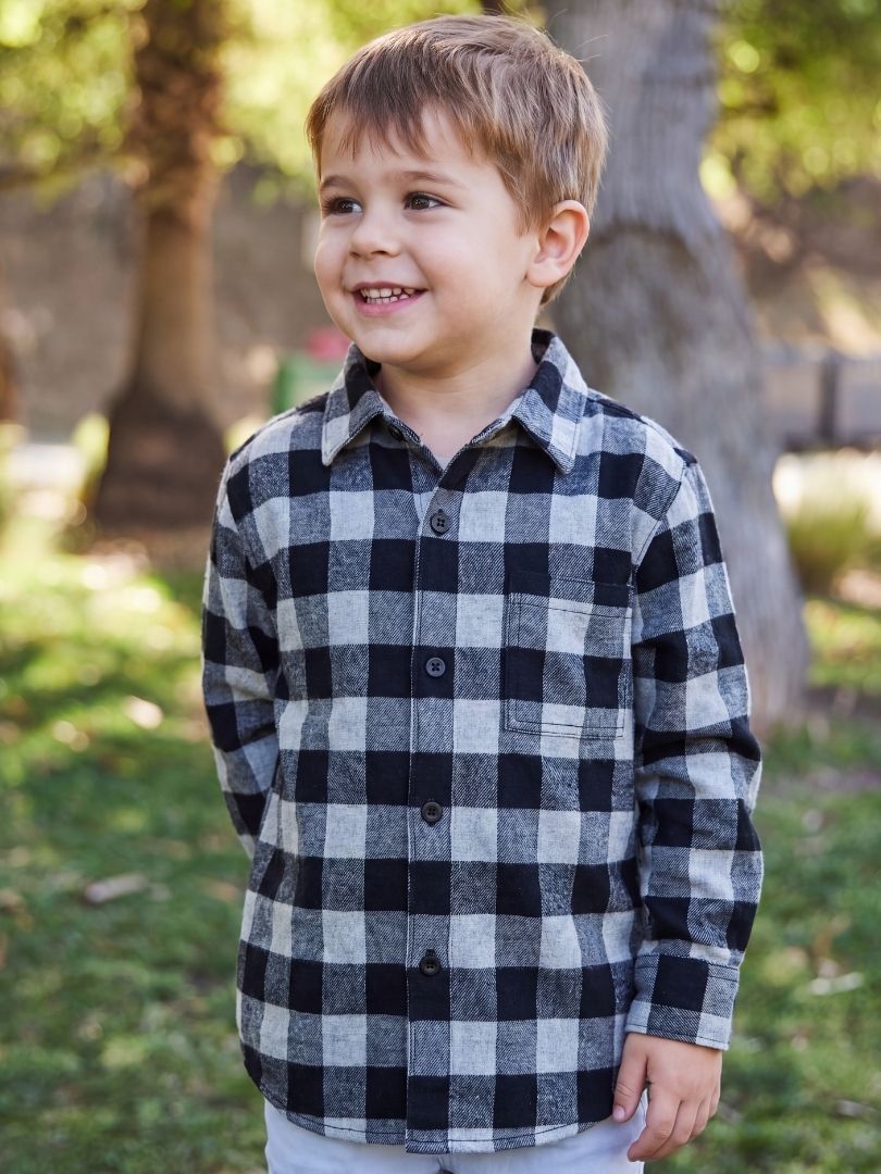 Camisa Franela Niño Negro/Gris 100% Algodón