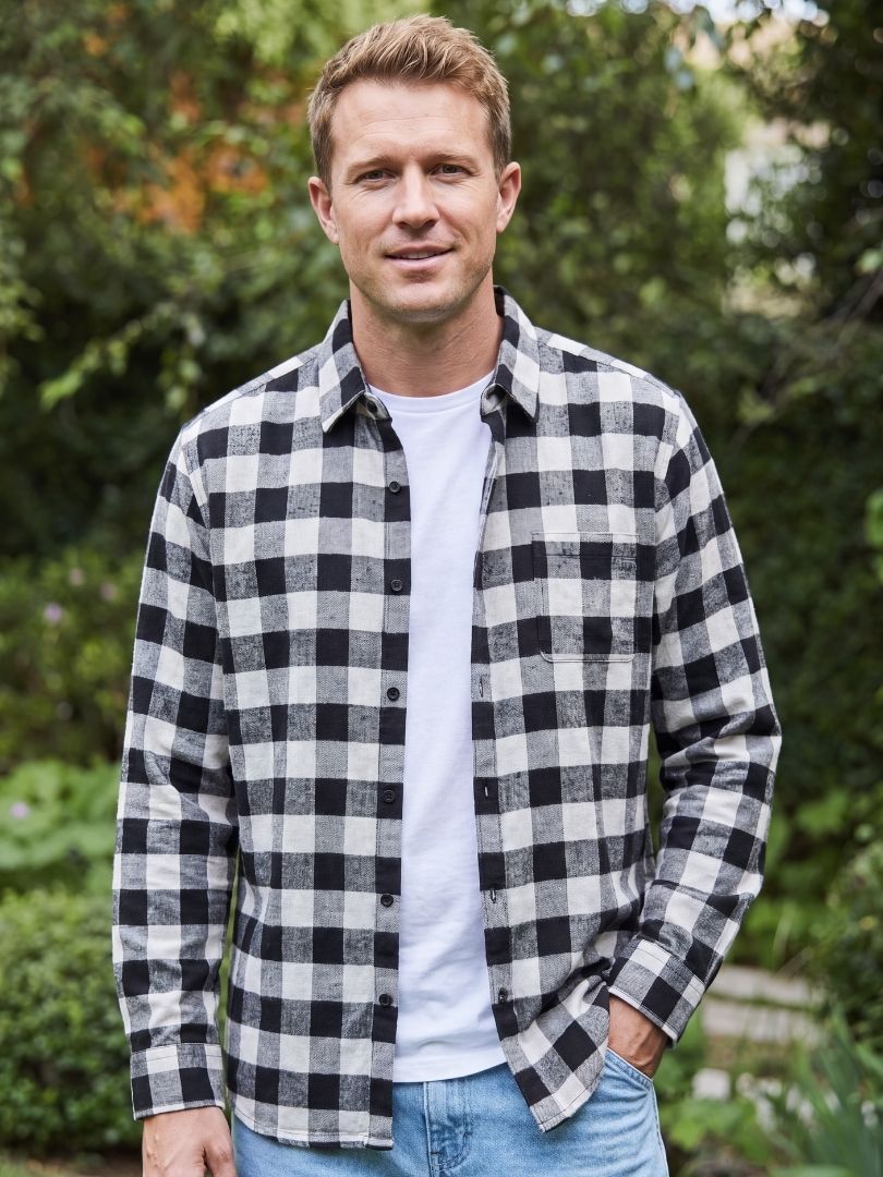 Camisa Franela Hombre Negro/Gris 100% Algodón