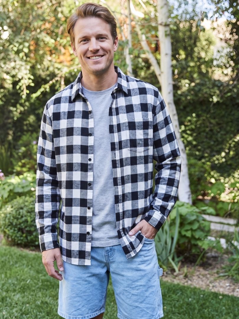 Camisa Franela Hombre Negro/Gris 100% Algodón