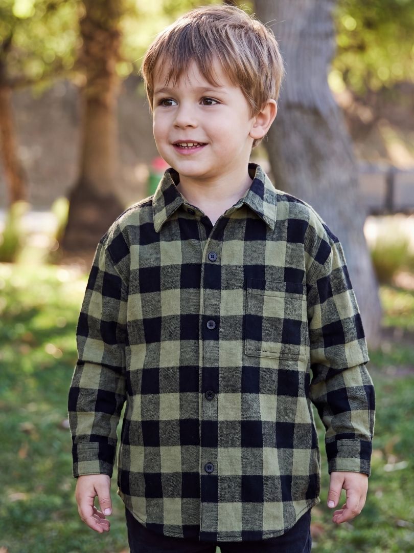 Camisa Franela Niño Negro/Verde 100% Algodón