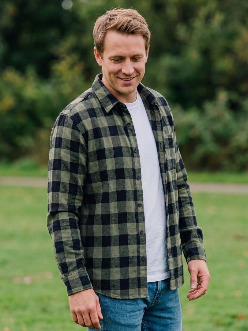 Camisa Franela Hombre Negro/Verde 100% Algodón