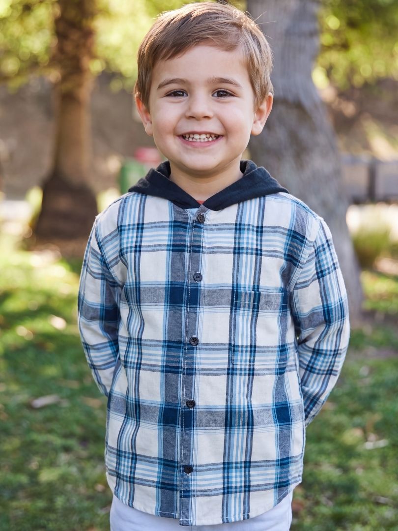 Camisa Franela infantil con capucha Azul con blanco 100% Algodón