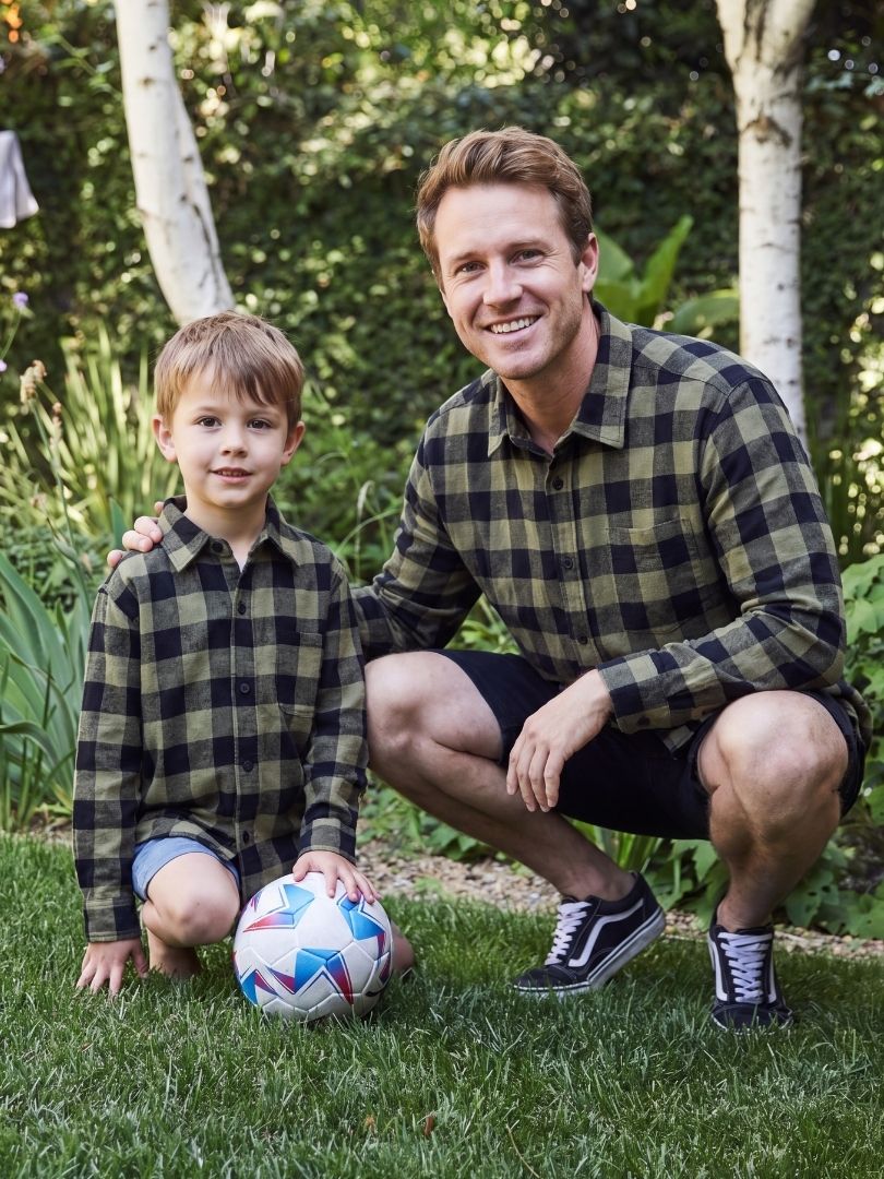 Pack 2 Camisas Franela Papá + hijo Negro/verde 100% Algodón