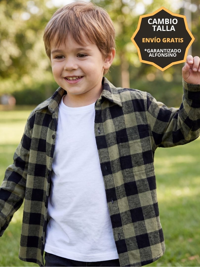 Pack 2 Camisas Franela Papá + hijo Negro/verde 100% Algodón