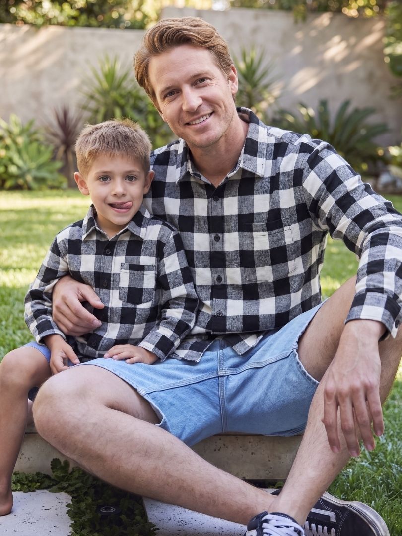 Pack 2 Camisas Franela Papá + hijo Negro/Gris 100% Algodón