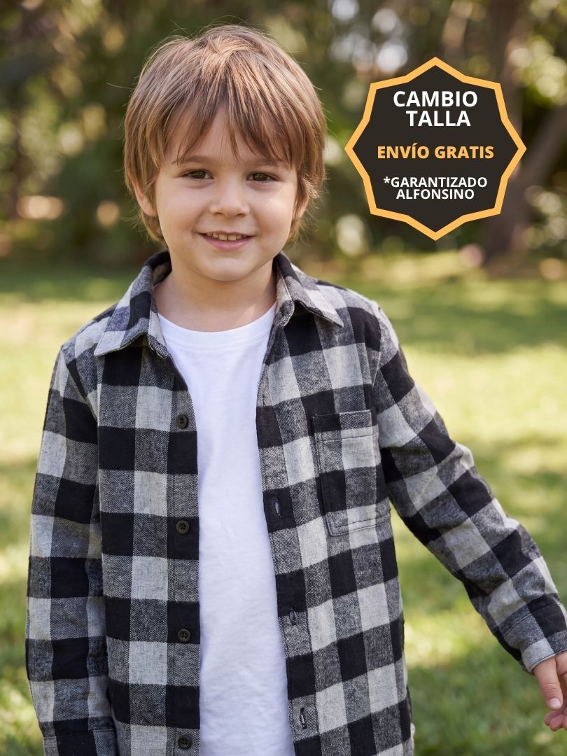 Pack 2 Camisas Franela Papá + hijo Negro/Gris 100% Algodón