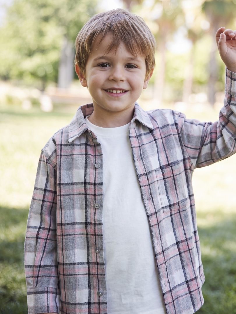 Camisa Franela Infantil Gris/Rosado 100% Algodón