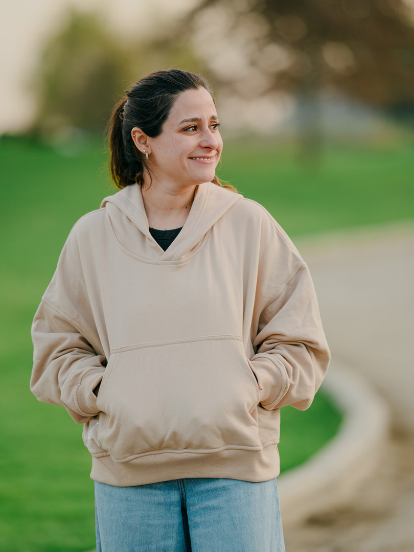 Polerón con capucha Mujer Oversize corto Beige