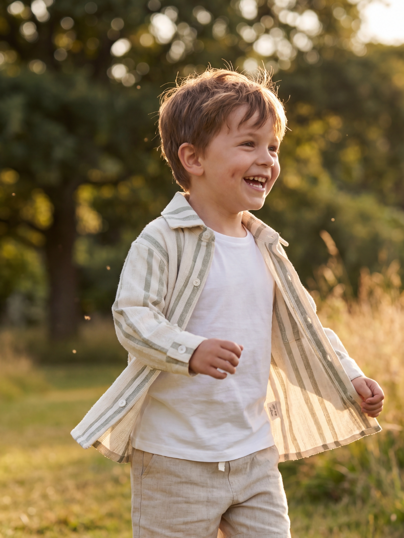 Camisera Infantil Rayas Verde Oliva | 100% Algodón