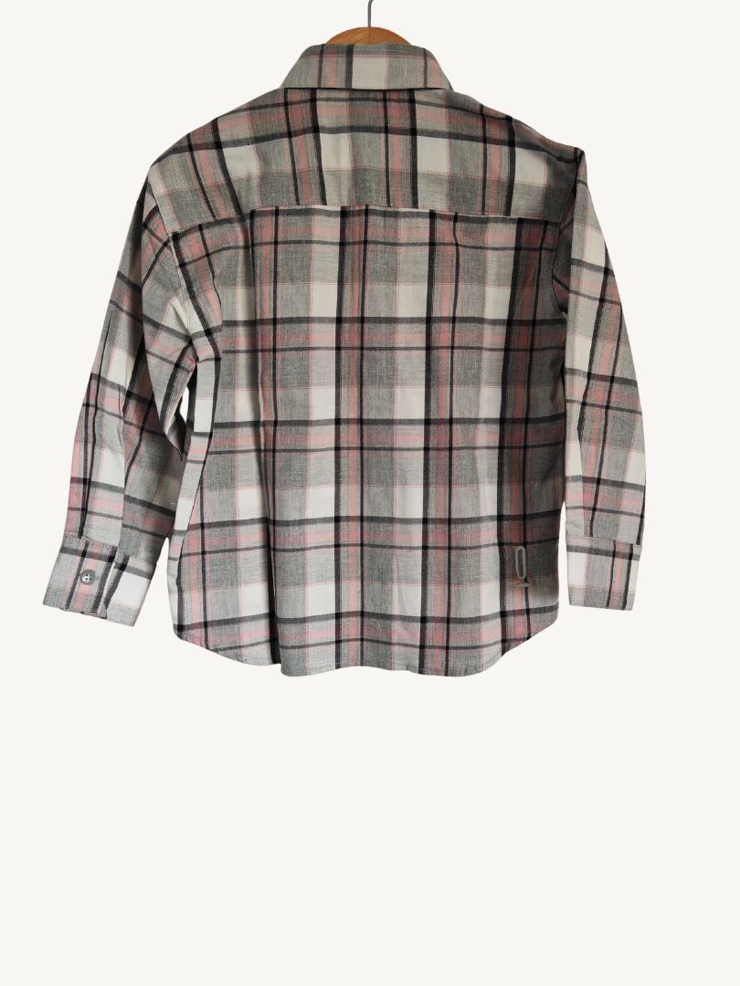 Camisa Franela Infantil Gris/Rosado 100% Algodón