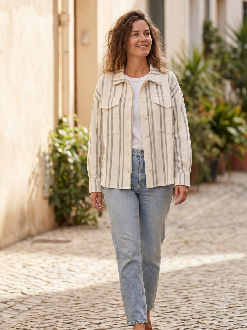 Camisera Mujer Rayas Verde Oliva | 100% Algodón