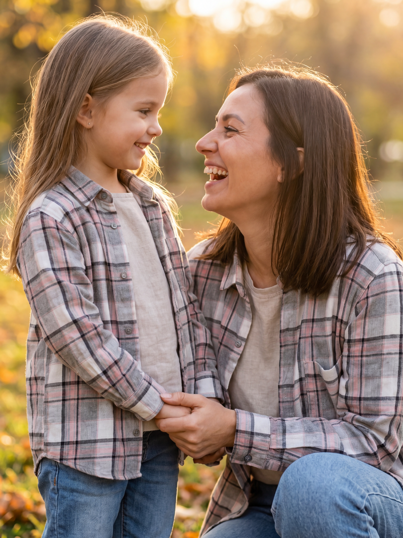 Pack 2 Camisas Franela Mamá + hijo/a | Cuadrillé Gris/Rosado | 100% Algodón