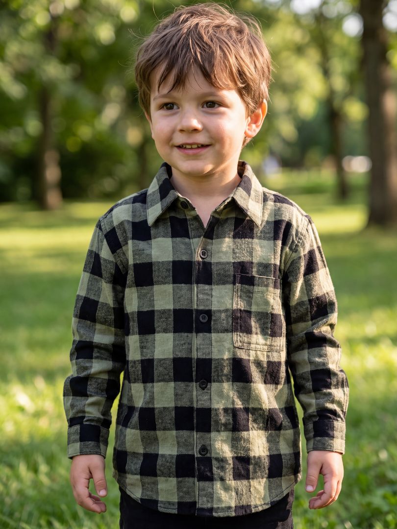 Camisa Franela Niño Negro/Verde 100% Algodón