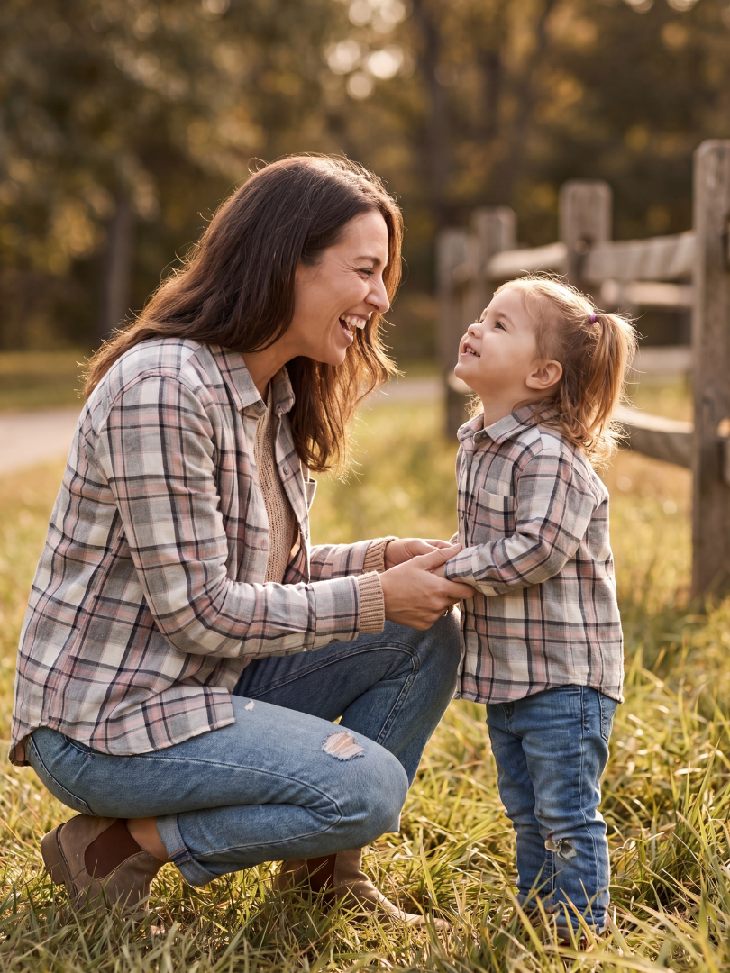 Pack 2 Camisas Franela Mamá + hijo/a | Cuadrillé Gris/Rosado | 100% Algodón