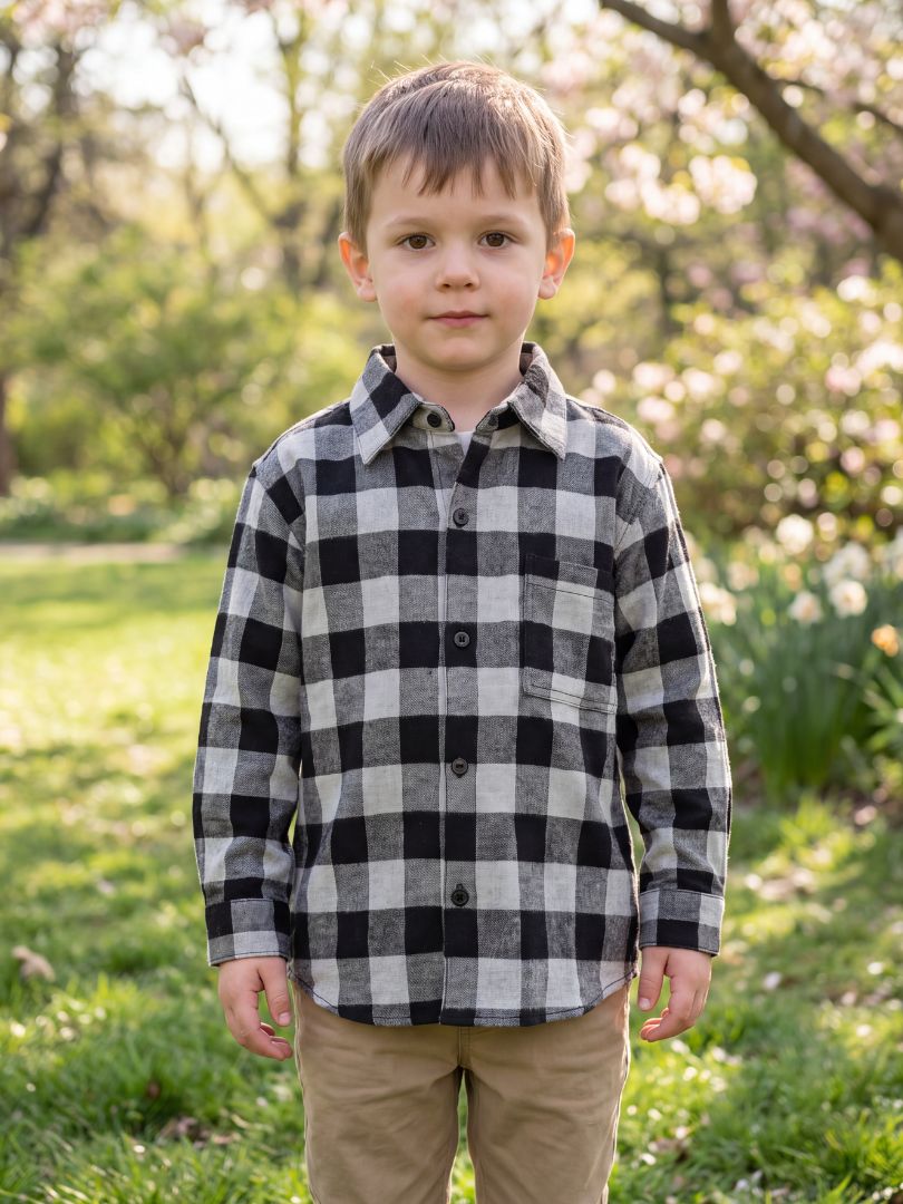 Camisa Franela Niño Negro/Gris 100% Algodón
