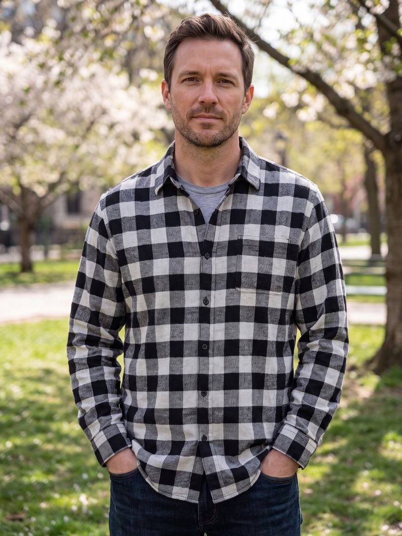 Camisa Franela Hombre Negro/Gris 100% Algodón
