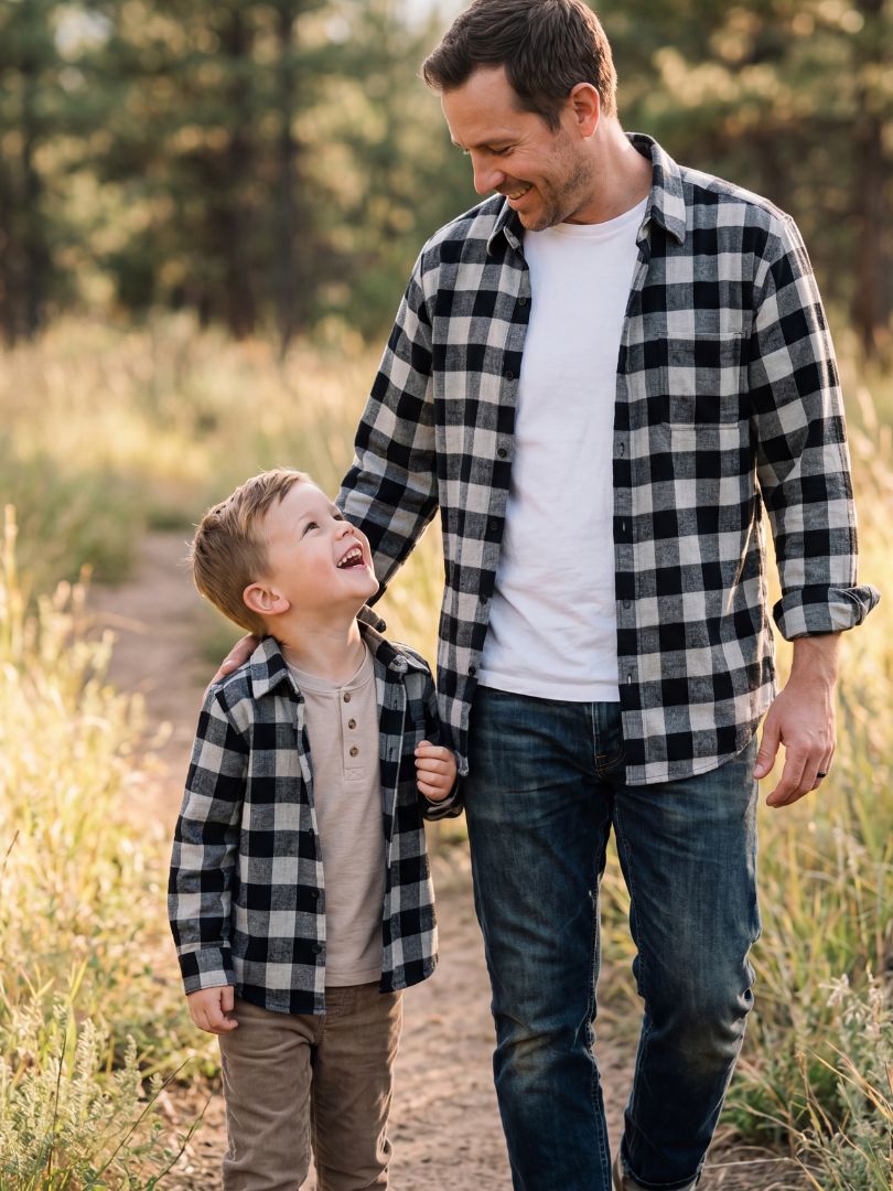 Pack 2 Camisas Franela Papá + hijo Negro/Gris 100% Algodón