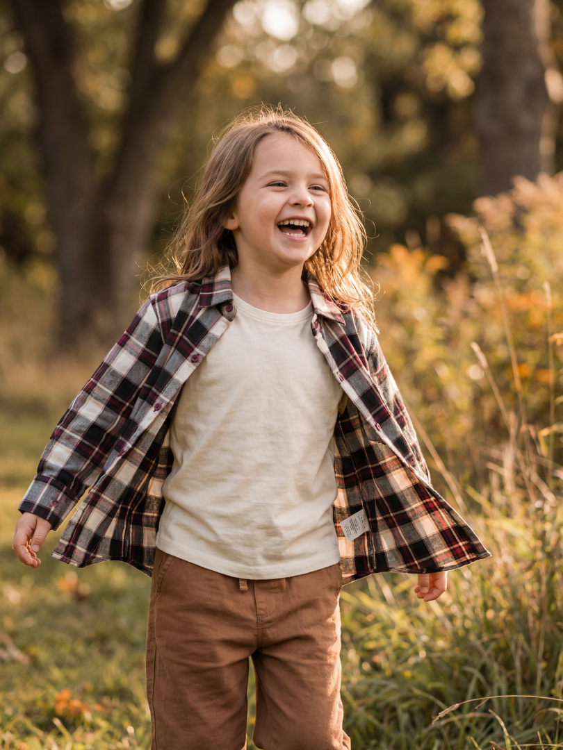 Camisa Franela Infantil | Burdeo/Beige 100% Algodón
