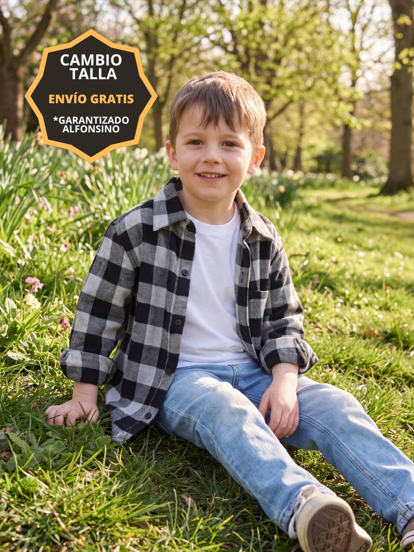 Pack 2 Camisas Franela Papá + hijo Negro/Gris 100% Algodón