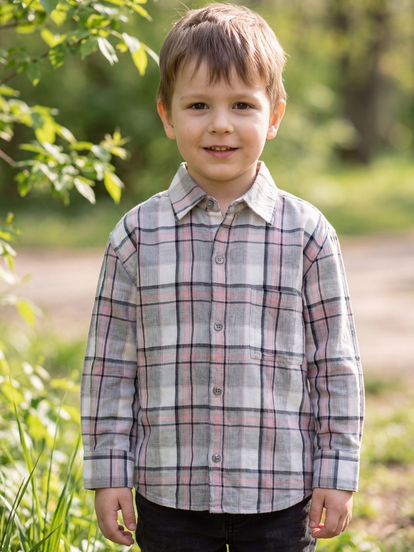 Camisa Franela Infantil Gris/Rosado 100% Algodón