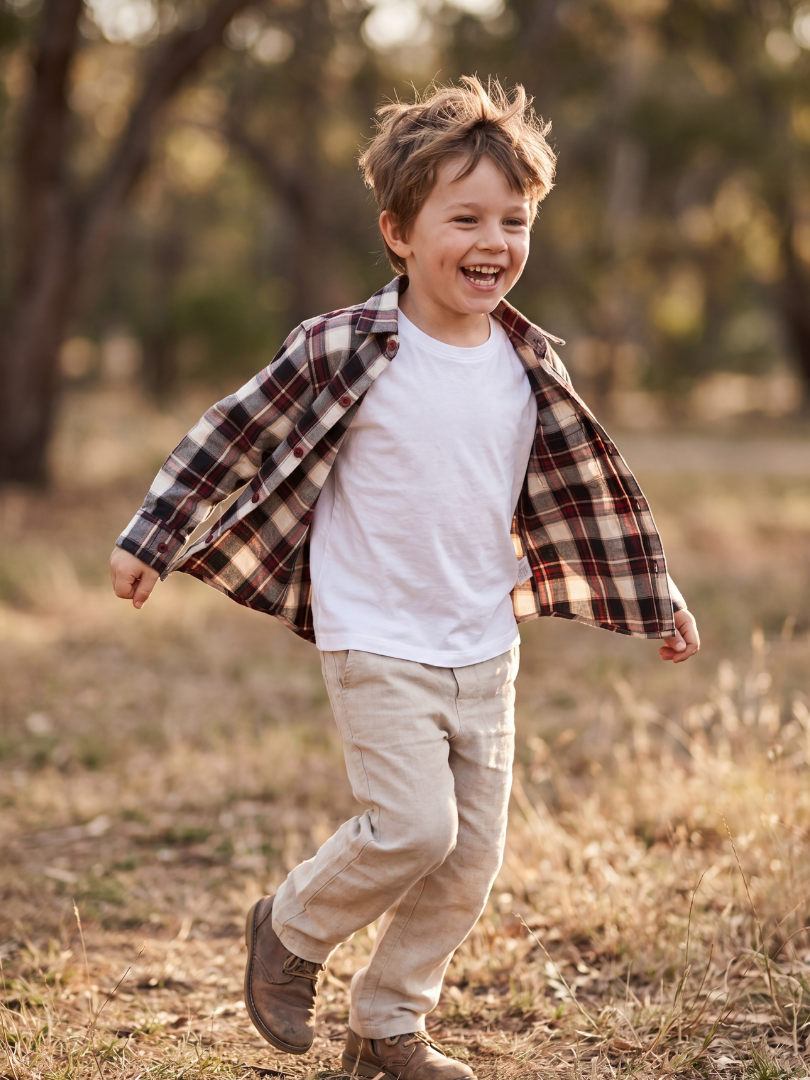 Camisa Franela Infantil Cuadrillé Burdeo/Beige | 100% Algodón