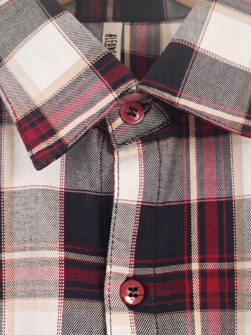 Camisa Franela Mujer Burdeo/Beige 100% Algodón