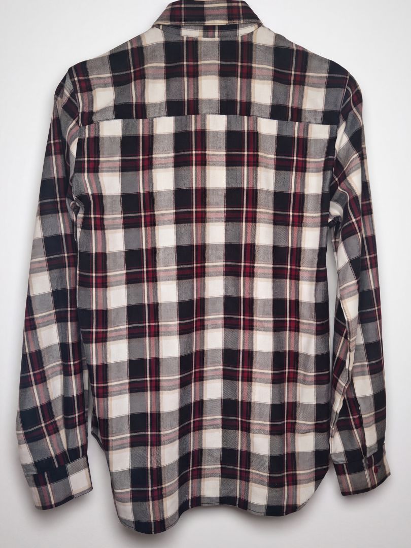 Camisa Franela Mujer Burdeo/Beige 100% Algodón