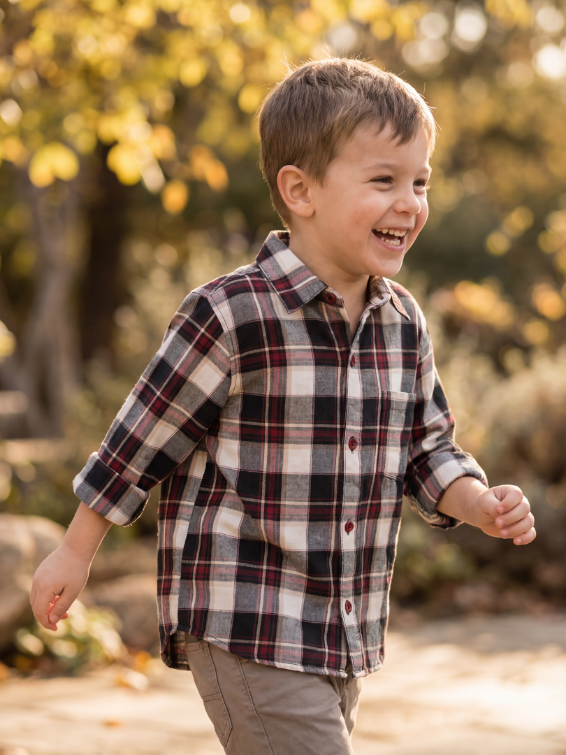 Camisa Franela Infantil Cuadrillé Burdeo/Beige | 100% Algodón