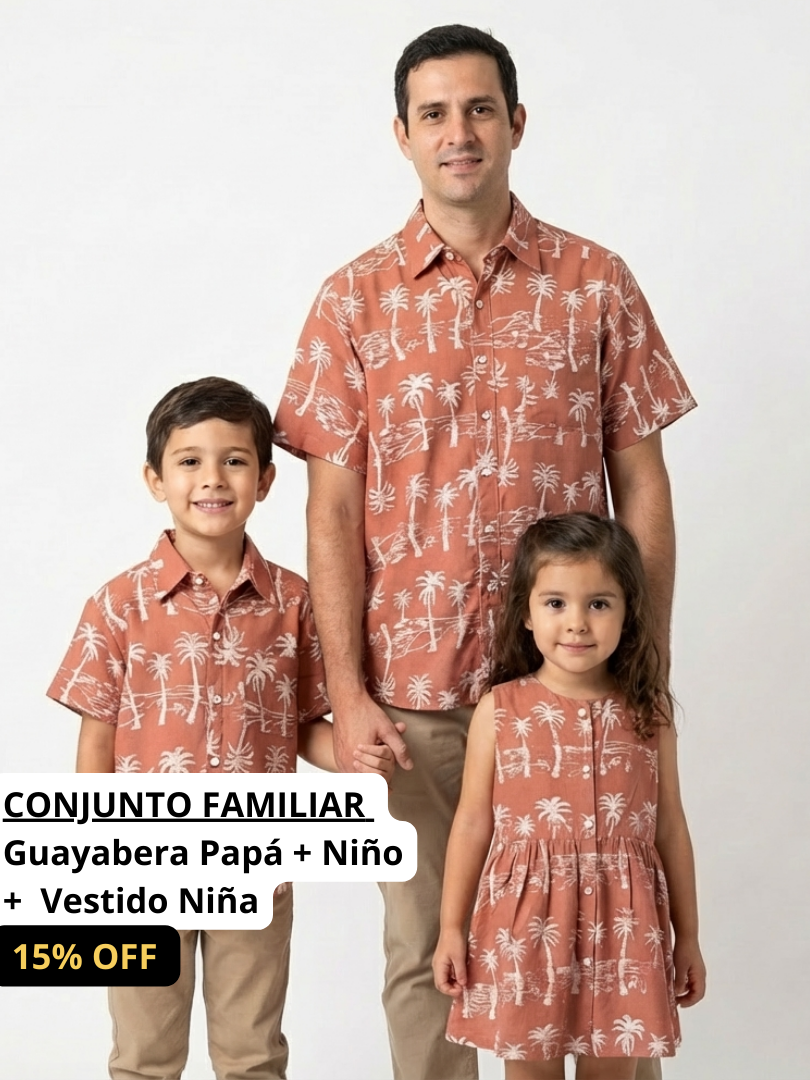 Pack 2 Guayaberas a juego para Papá + Hijo + Vestido Hija
