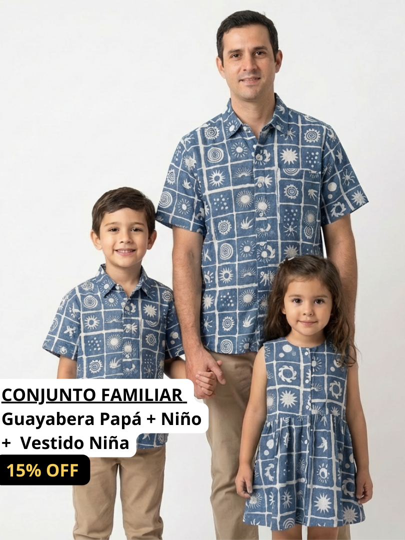 Pack 2 Guayaberas a juego para Papá + Hijo + Vestido Hija