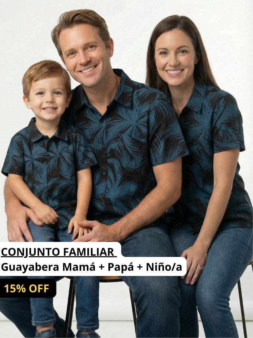 Pack 3 Guayaberas a juego para Papá + Mamá + Hijo/a 100% algodón
