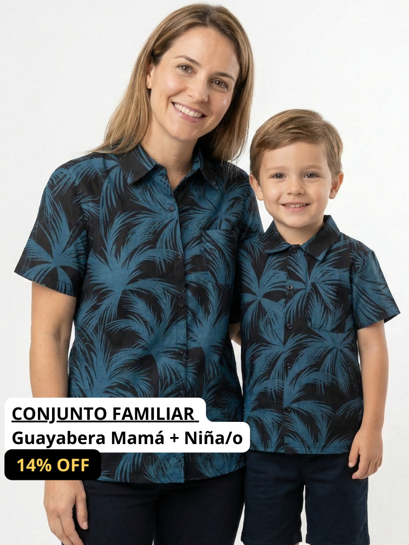 Pack 2 Guayaberas algodón Mamá + Hijo/a Palmeras