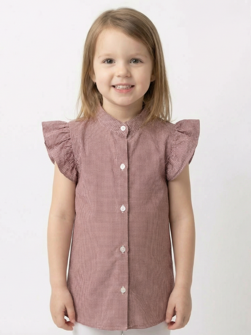 Blusa Niña Vichy burdeo 100% algodón