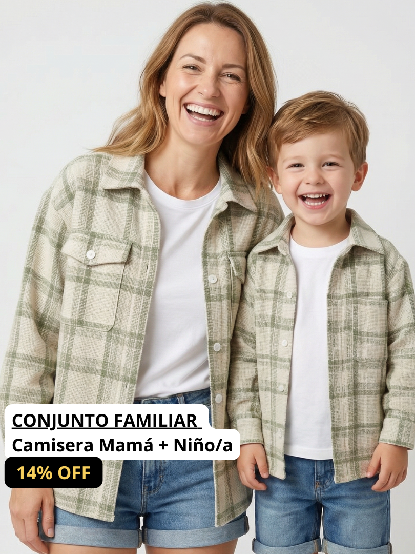 Pack 2 Camiseras Mamá + Hijo/a color verde con blanco