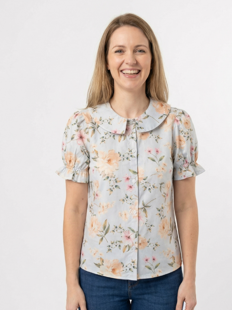 Blusa mujer Flores cuello Bebe 100% Viscosa