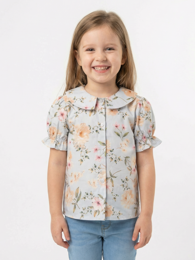 Blusa niña Flores cuello Bebe 100% Viscosa