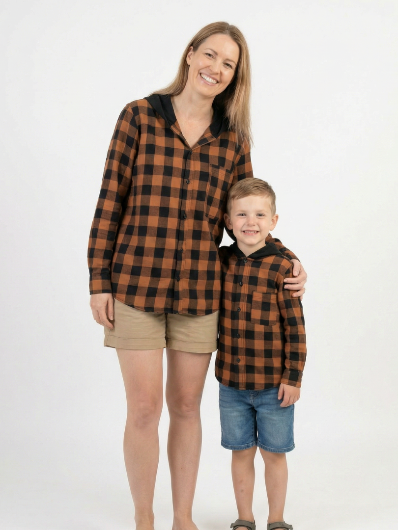 Pack 2 Camisas Gustavo Mamá + hijo/a cuadros café con negro