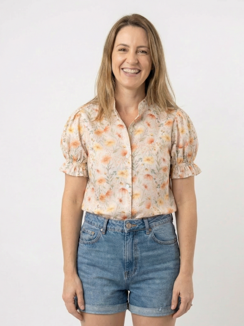 Blusa mujer Flores cuello Mao 100% Viscosa