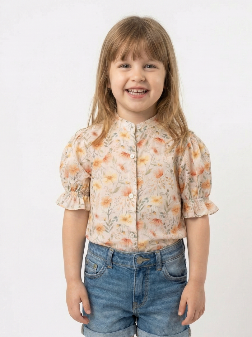 Blusa niña Flores cuello Mao 100% Viscosa