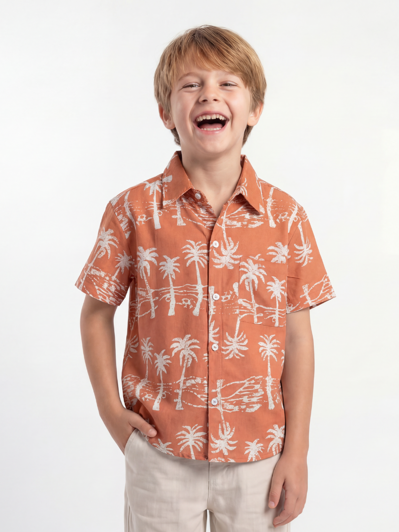 Guayabera niño Palmeras 100% Viscosa premium