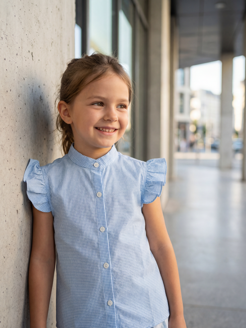 Blusa Niña Vichy celeste 100% algodón