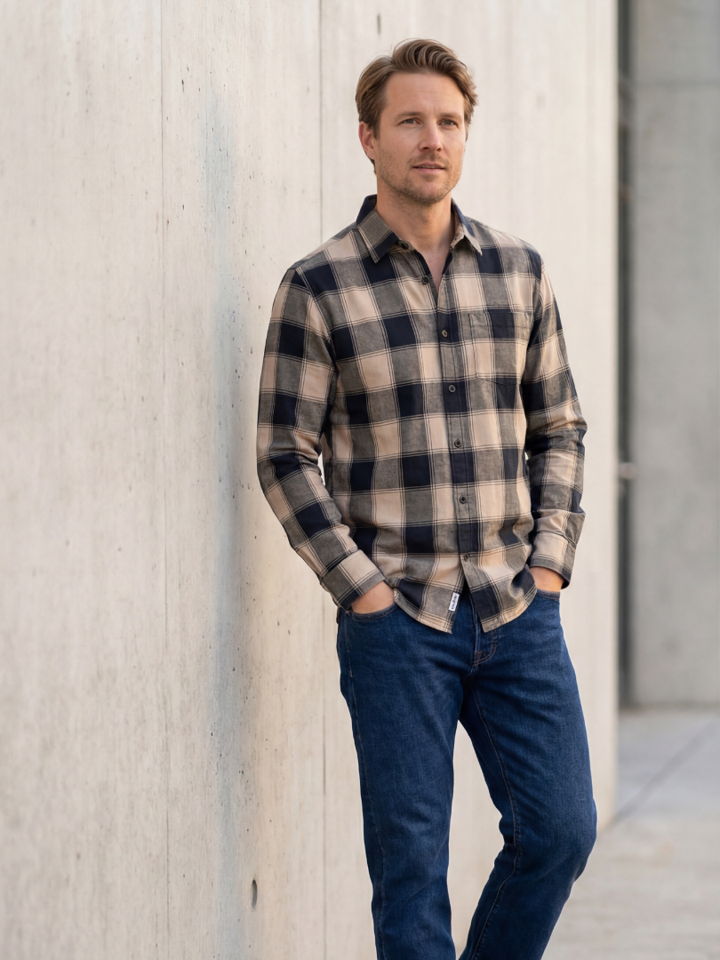 Camisa Hombre Franela Aurelio cuadros amarillo con negro