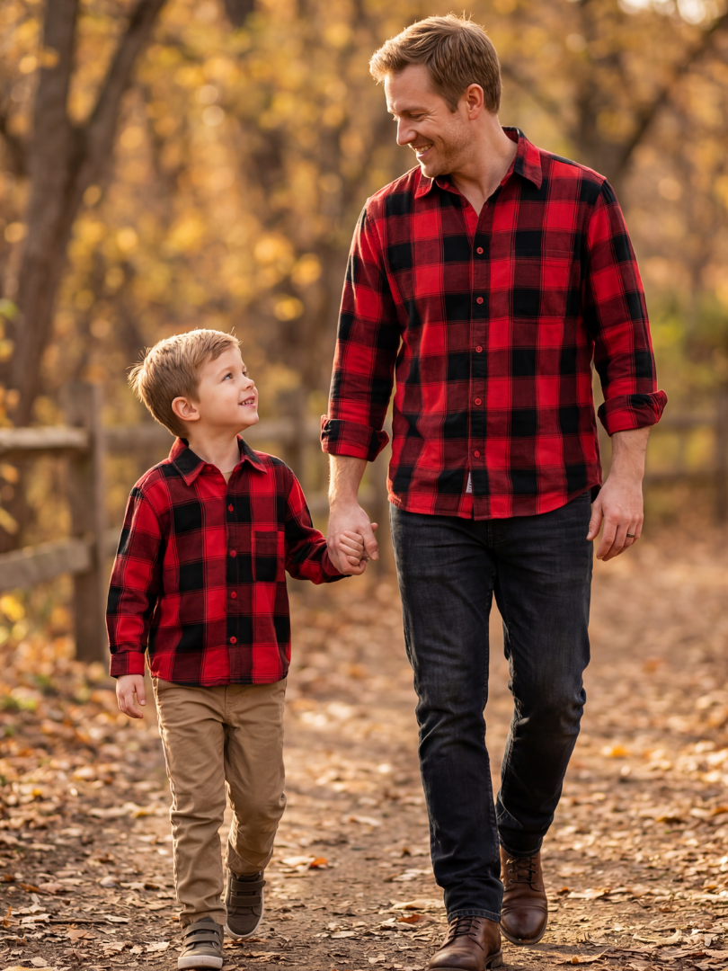 Pack 2 Camisas Aurelio Papá + Hijo cuadros rojo con negro