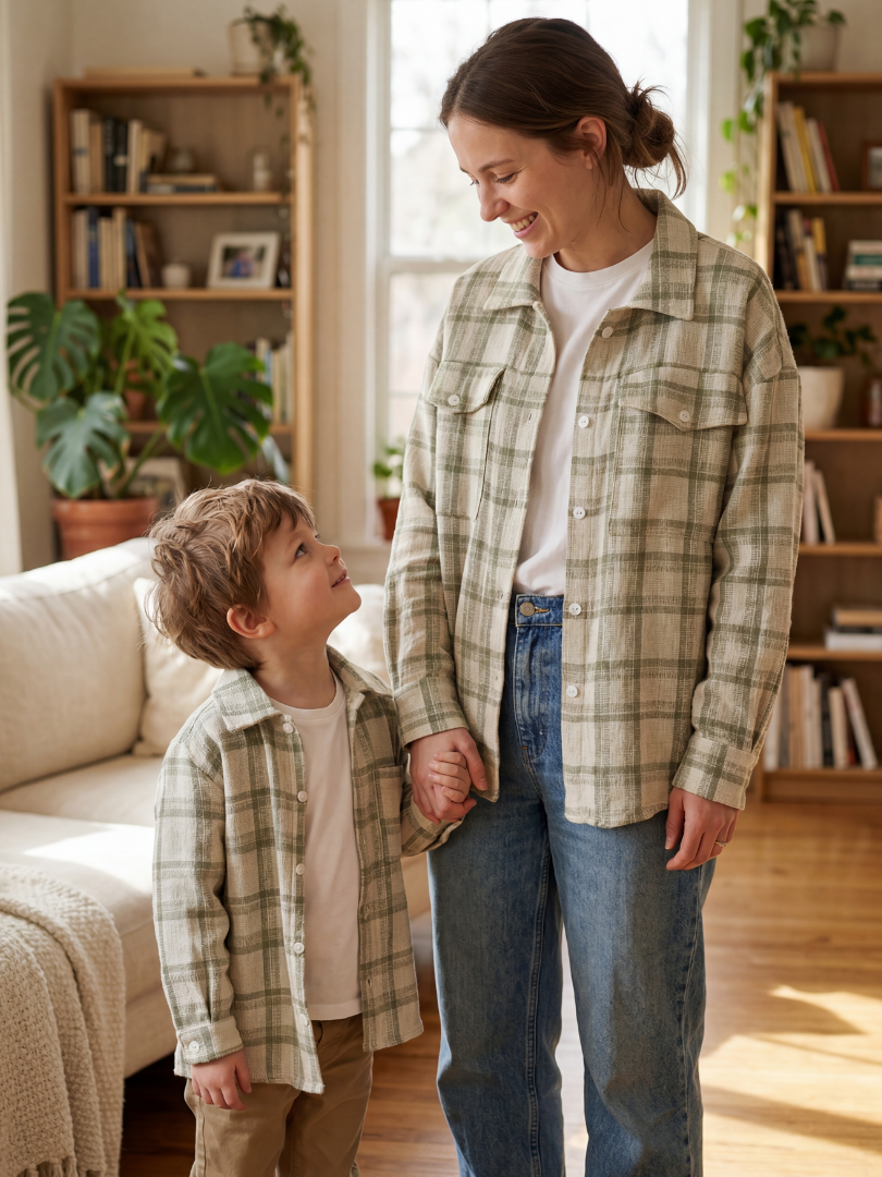 Pack 2 Camiseras Mamá + Hijo/a color verde con blanco