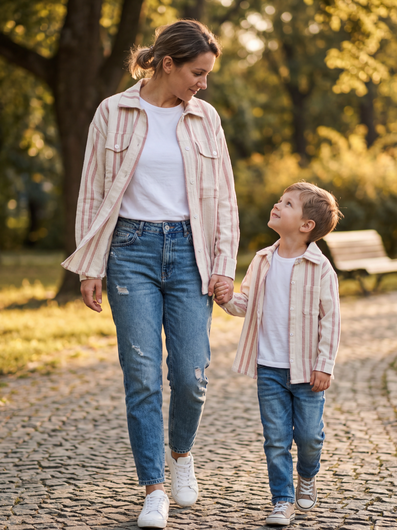 Pack 2 Camiseras Mamá + hijo/a | Rayas rosado | 100% Algodón