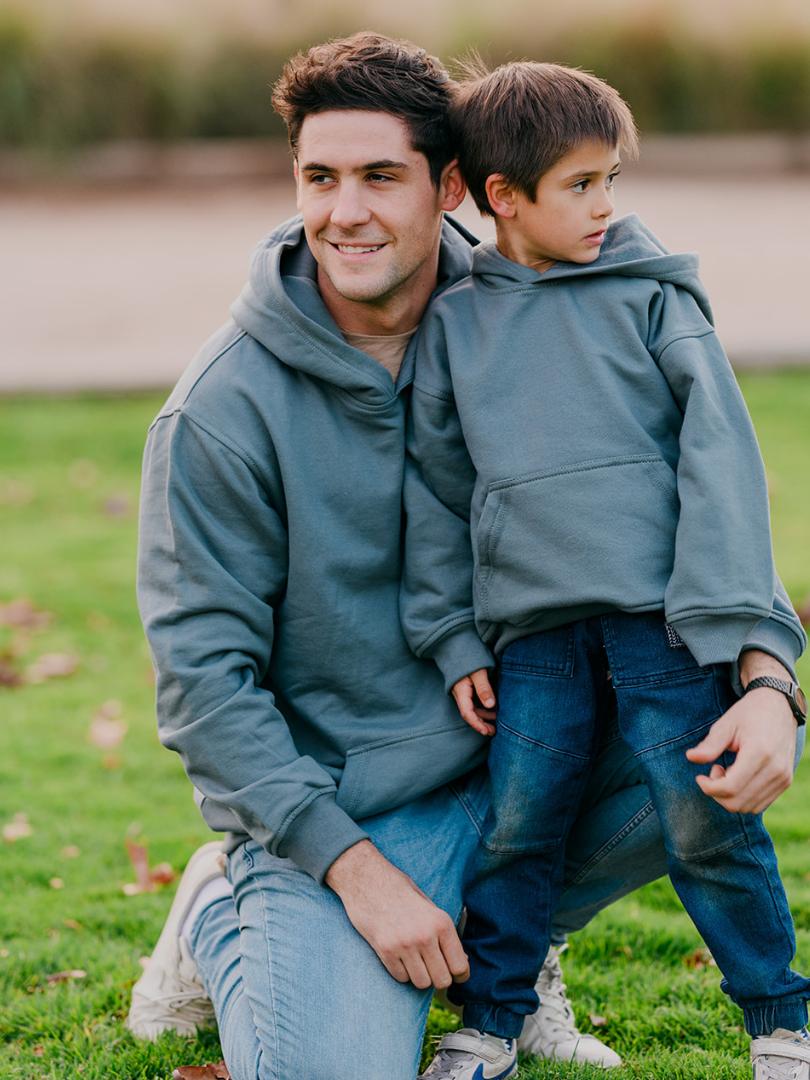 Pack 2 Polerones Unisex Oversize Gris Adulto + niño/a