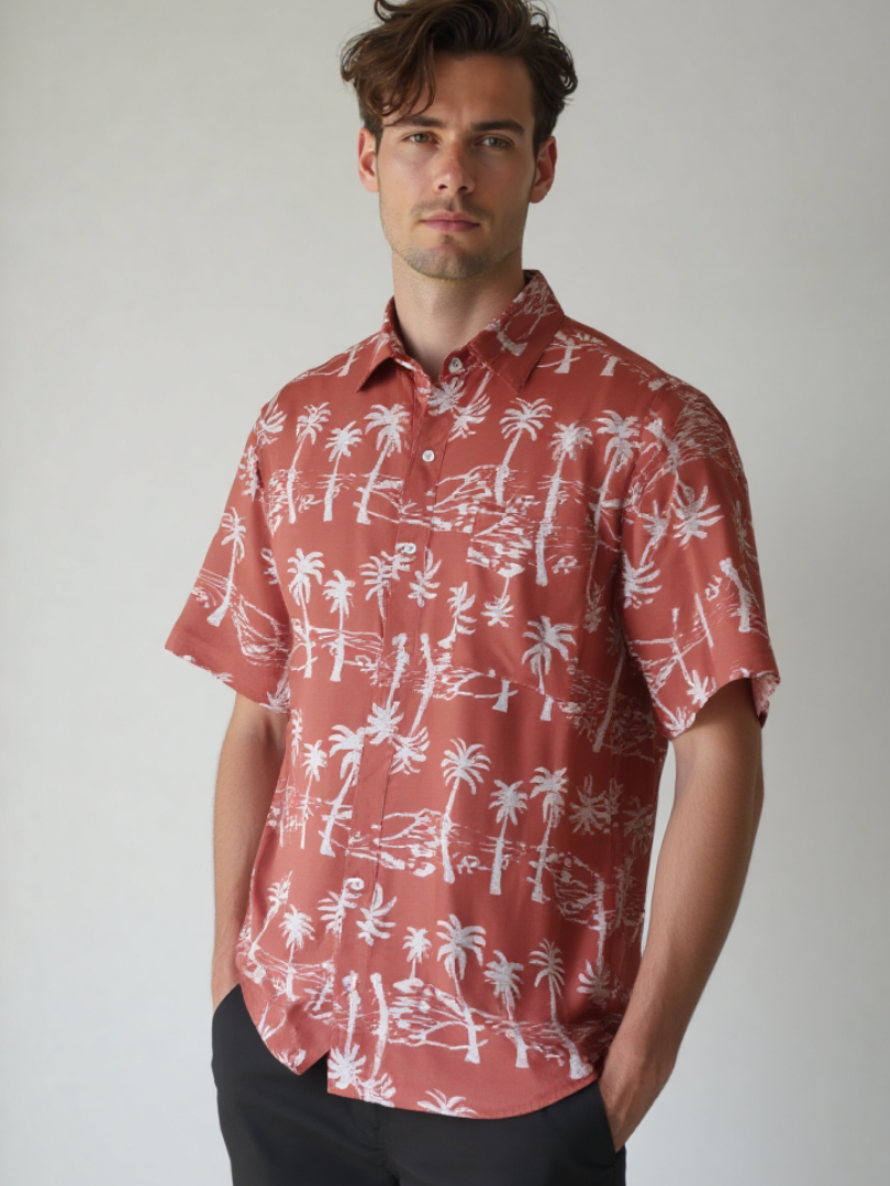 Guayabera Hombre Palmeras 100% viscosa premium