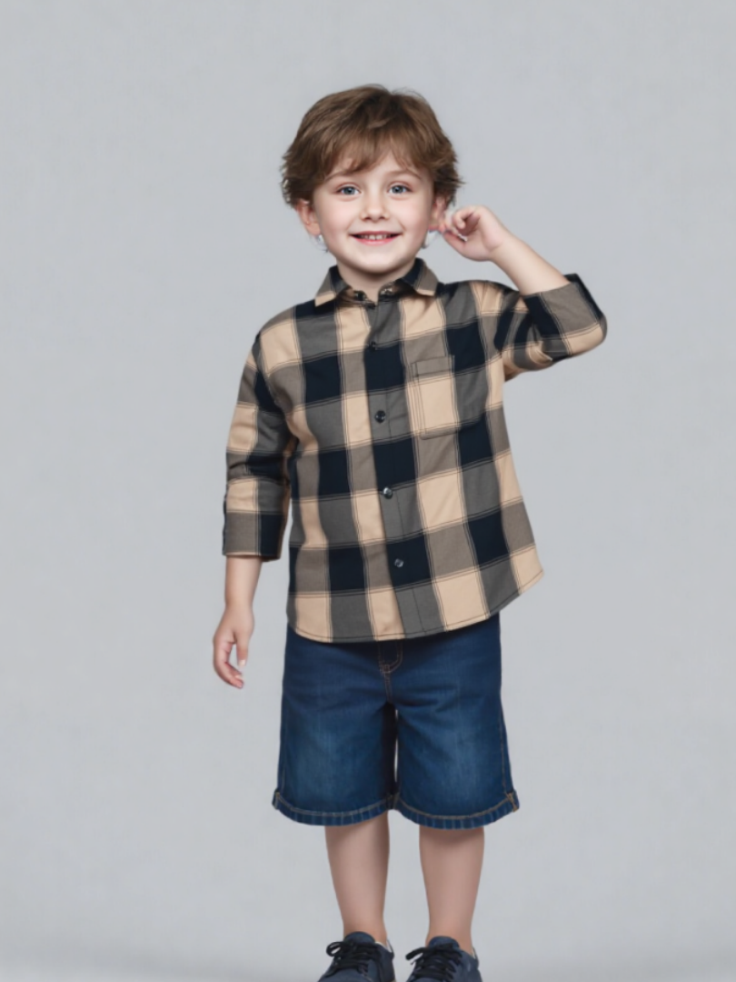 Camisa niño Franela Aurelio cuadros amarillo con negro