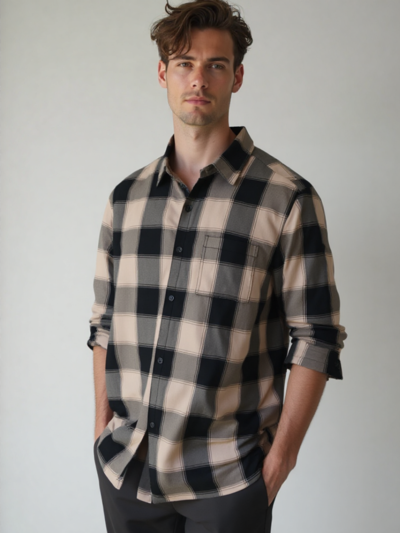 Camisa Hombre Franela Aurelio cuadros amarillo con negro