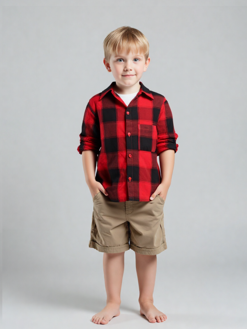 Camisa niño Franela Aurelio cuadros rojo con negro